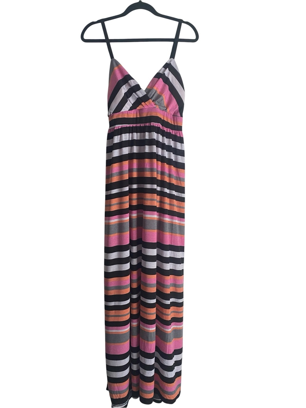 Allison Brittney Striped Maxi Dress XL Pink Orange Gray Black Tie Back